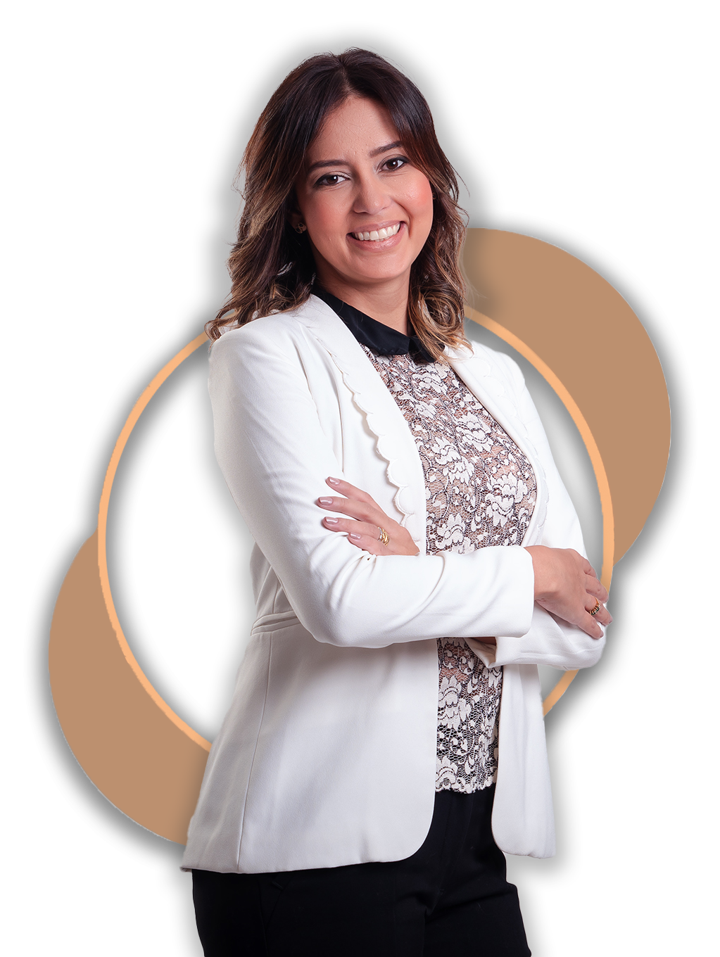 Foto da dermatologista Dra. Mariana Meyer com um jaleco branco