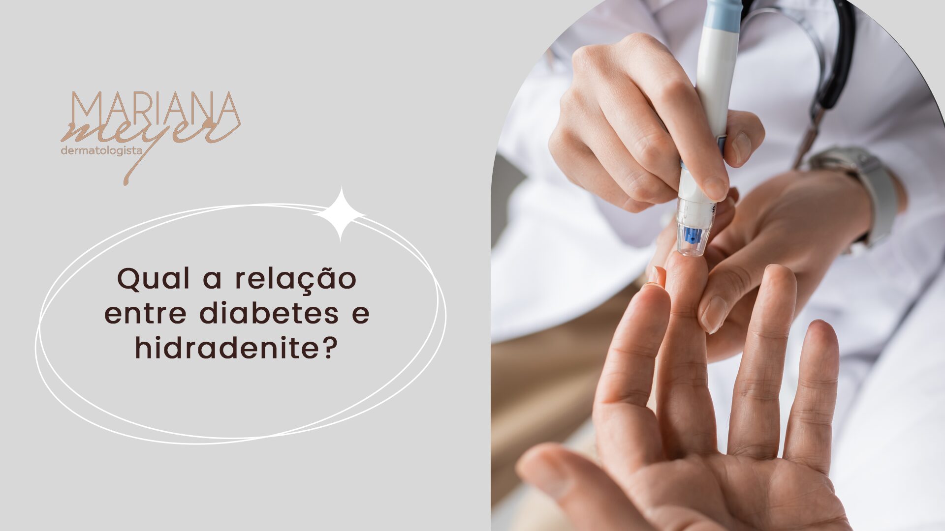 Pessoa medindo nível de glicose no sangue com canetinha e o seguinte texto: